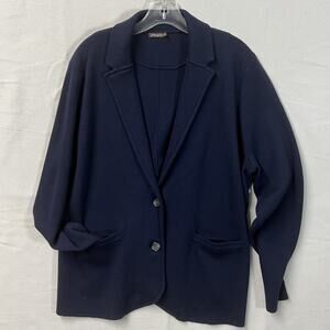 J. McLaughlin Knit Wool Sweater Blazer Jacket Womens XL Navy Blue office school